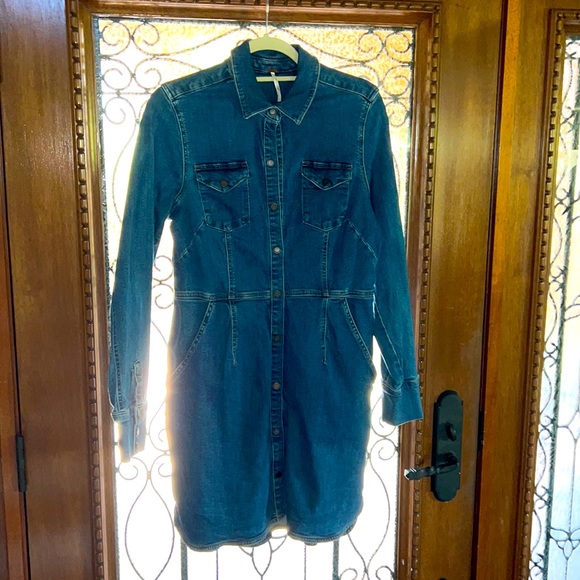 Free People | Dresses | Free People Denim Dress Long Sleeve Size L Worn  Once | Poshmark